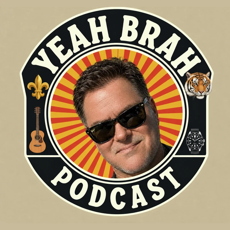 Yeah Brah Podcast badge featuring George in sunglasses